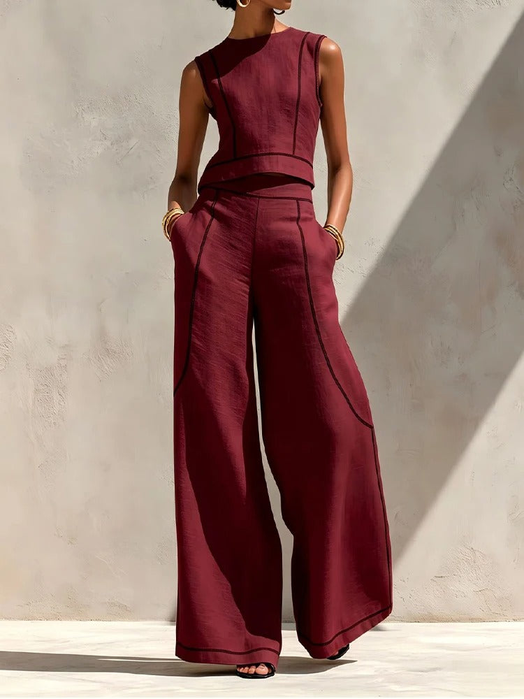 Inés Conjunto de Dos Piezas con Pantalón Palazzo y Detalles en Contraste