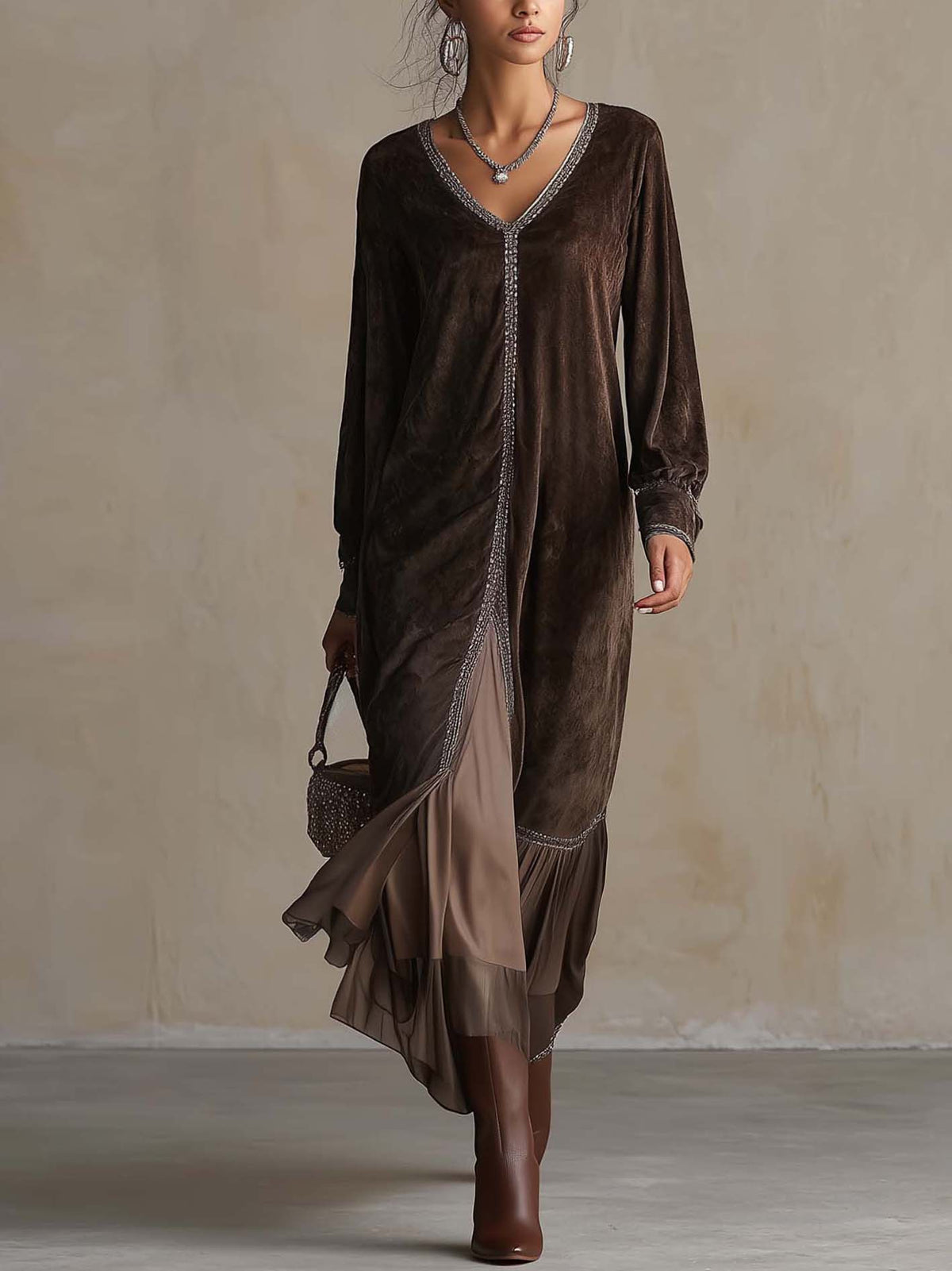Vestido Midi de Camurça Sintética