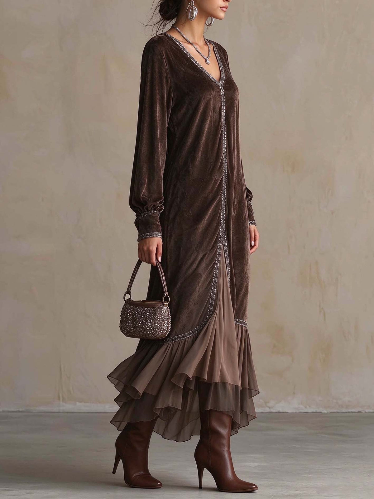 Vestido Midi de Camurça Sintética