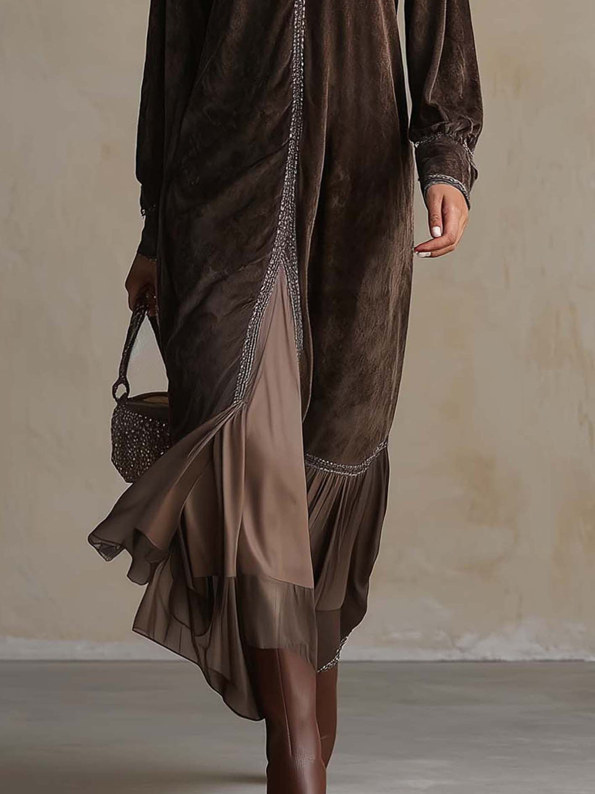 Vestido Midi de Camurça Sintética