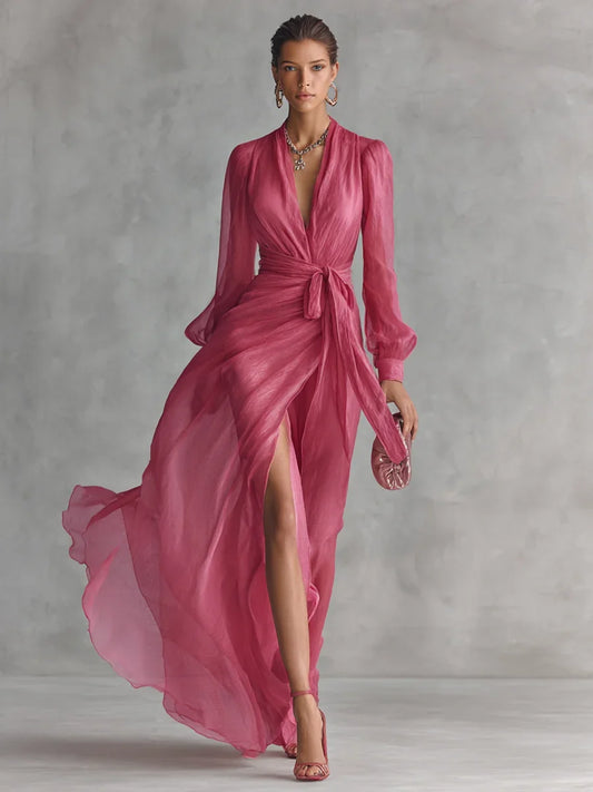 Robe longue en mousseline Gloria avec décolleté en V