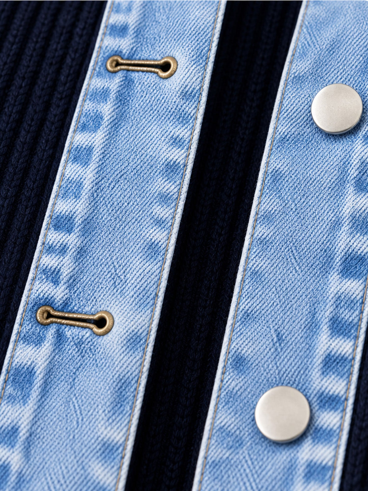 Manteau en maille côtelée élégant pour femme avec empiècements en jean