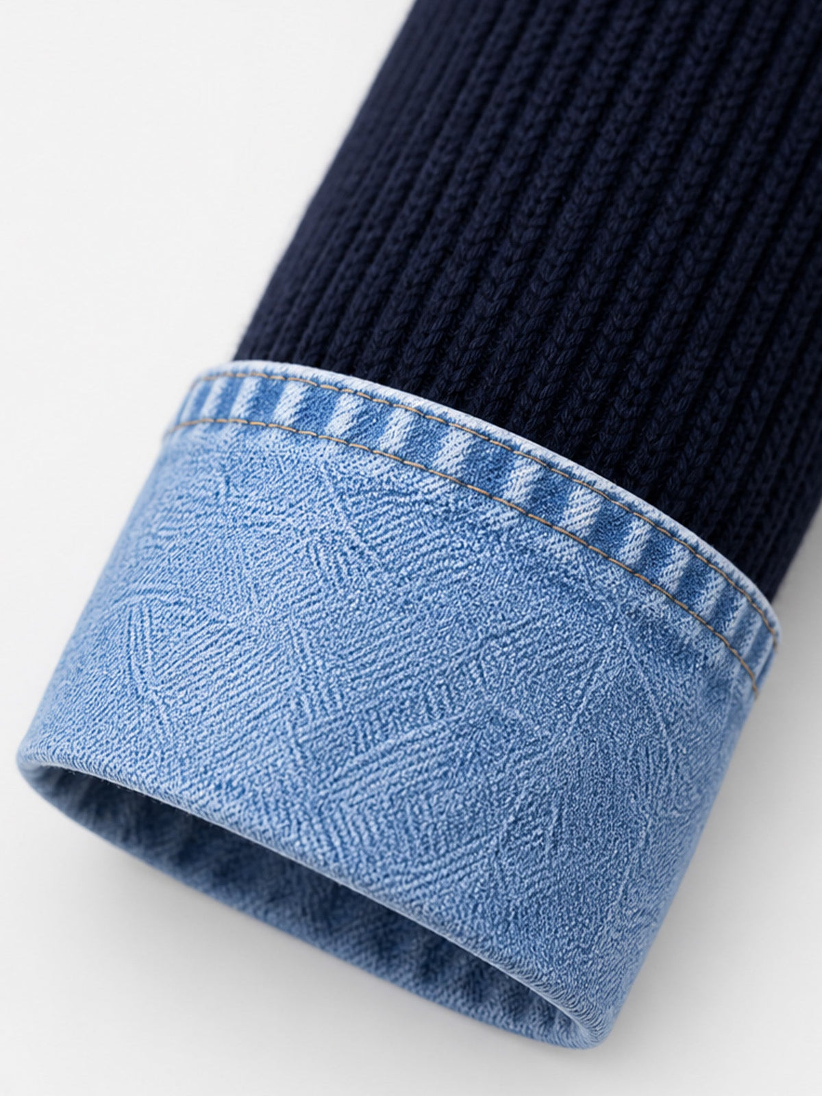 Manteau en maille côtelée élégant pour femme avec empiècements en jean