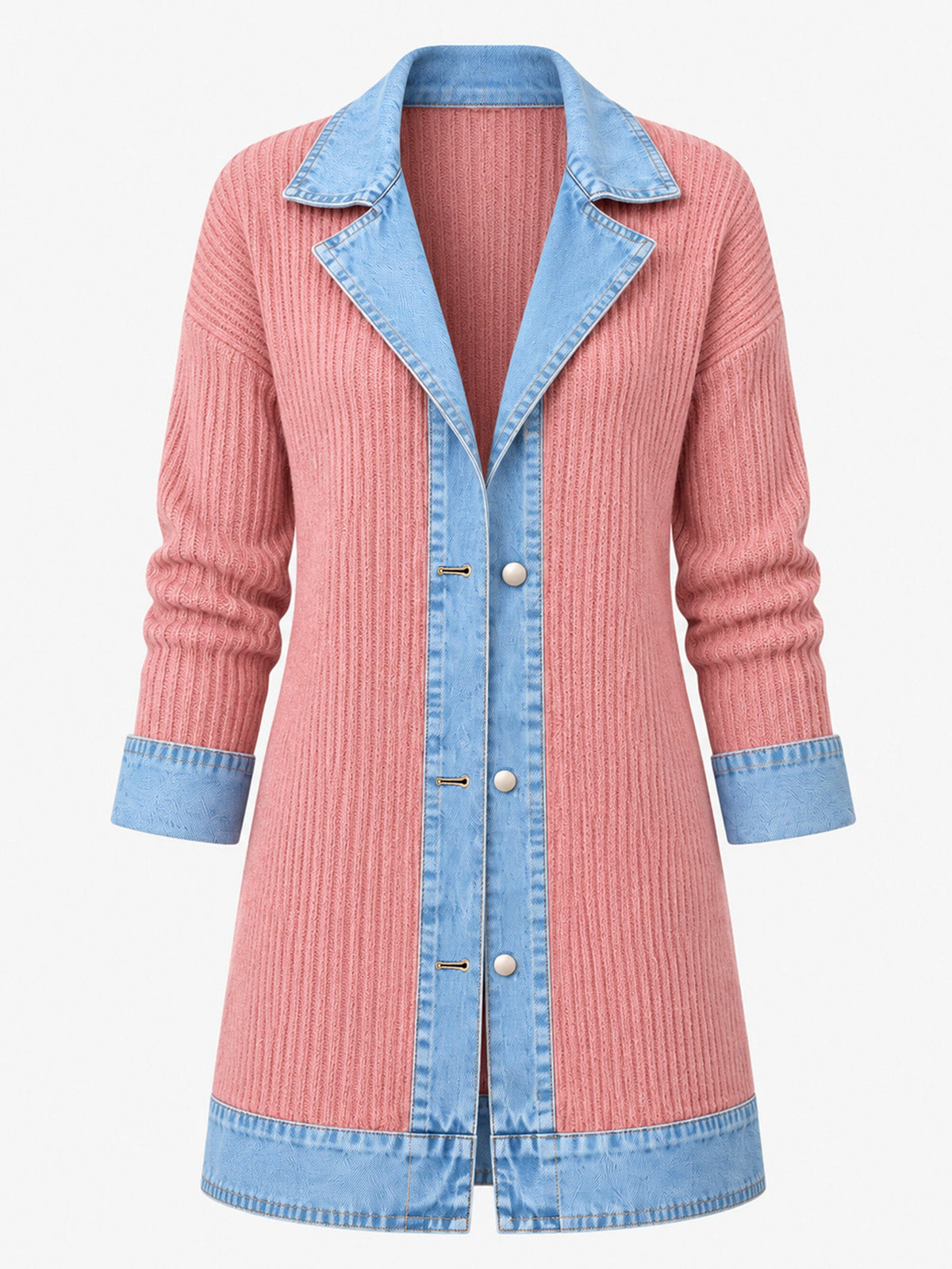 Manteau en maille côtelée élégant pour femme avec empiècements en jean