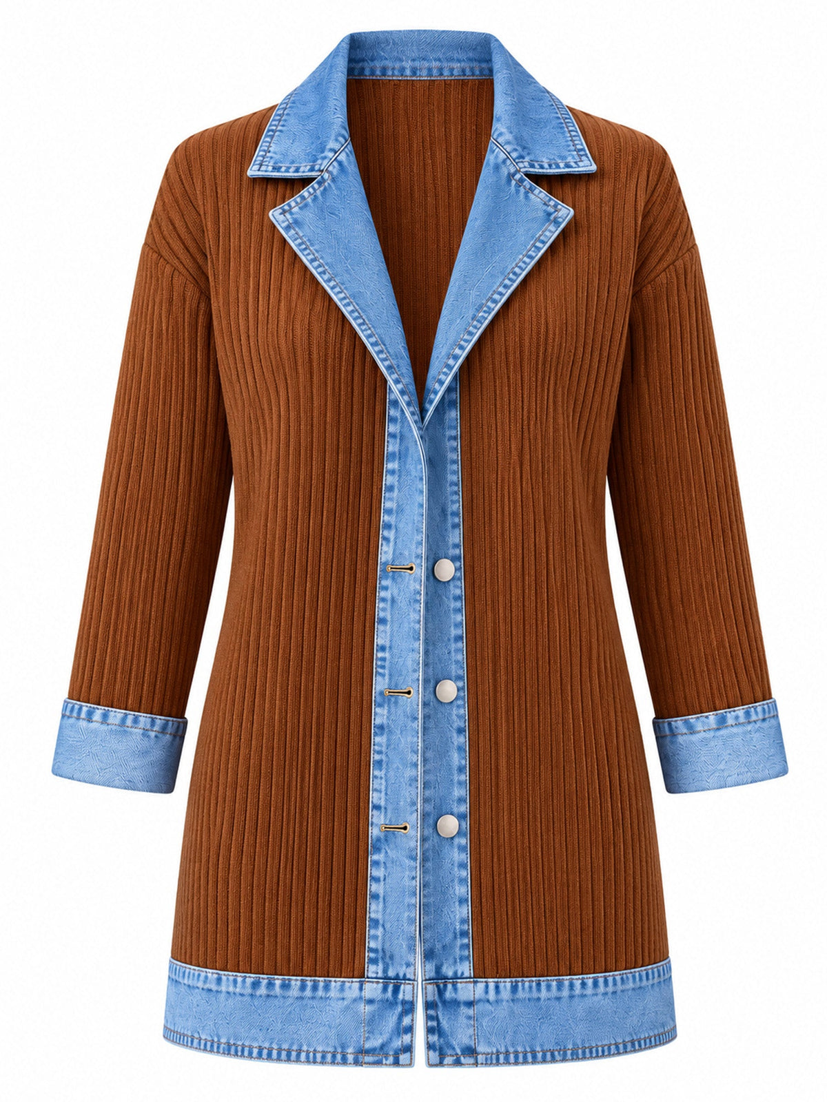 Manteau en maille côtelée élégant pour femme avec empiècements en jean