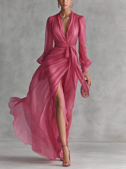 Robe longue en mousseline Gloria avec décolleté en V