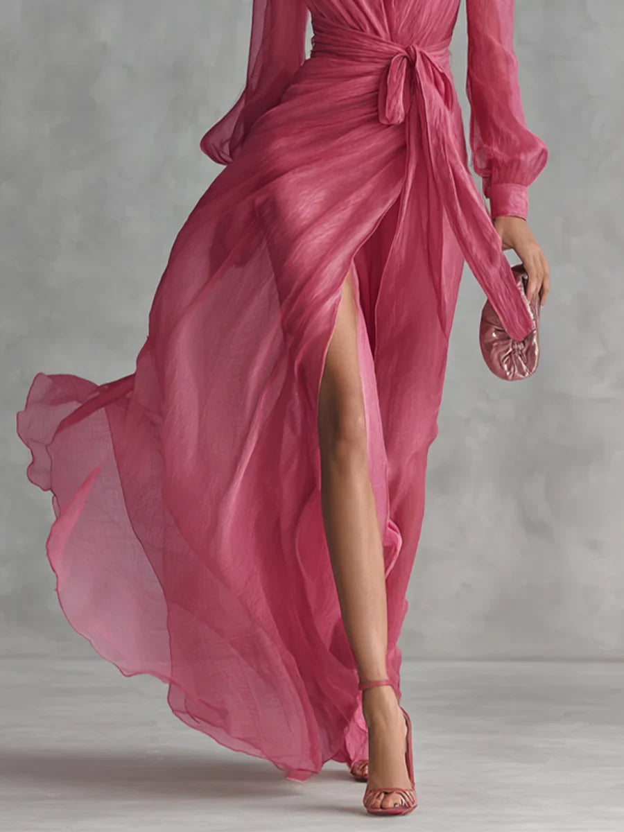 Robe longue en mousseline Gloria avec décolleté en V