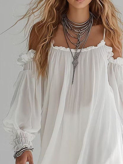Mélusine | Robe Courte Fluide Style Bohème à Épaules Dénudées