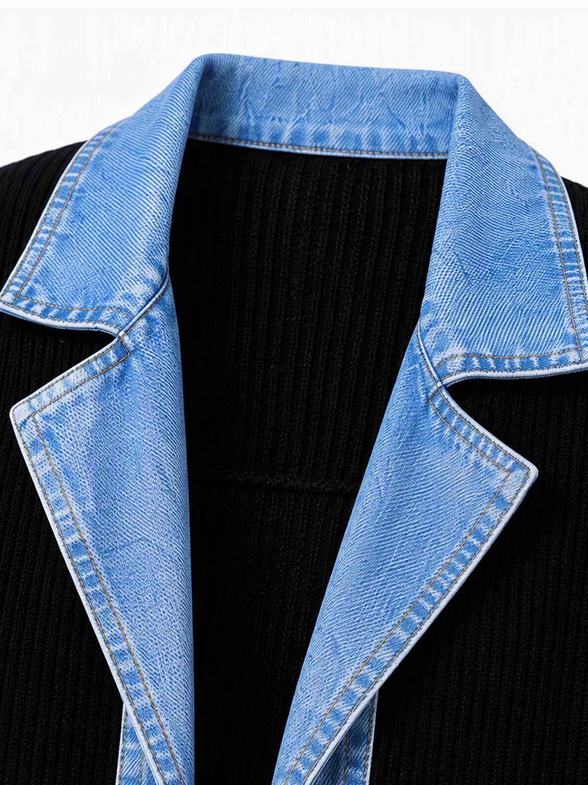 Manteau en maille côtelée élégant pour femme avec empiècements en jean