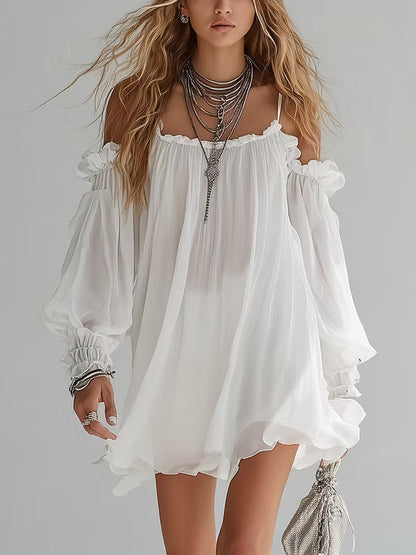 Mélusine | Robe Courte Fluide Style Bohème à Épaules Dénudées