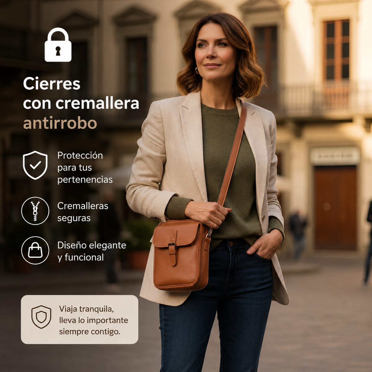 Mala a Tiracolo Espaçosa com Proteção RFID