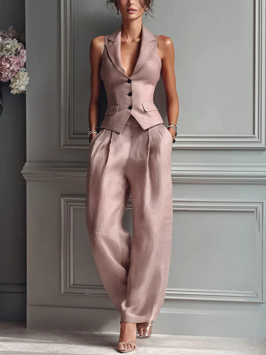 Ensemble deux pièces boutonné à motif d'étoiles et col en V