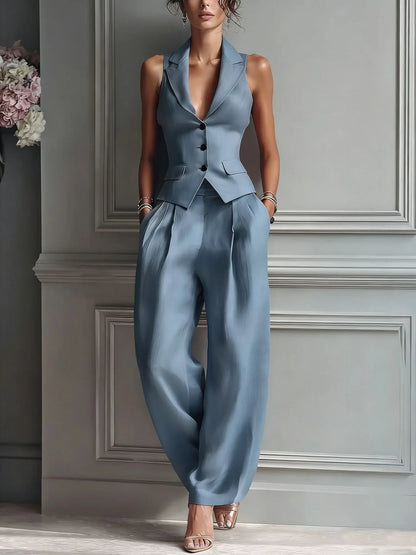 Ensemble deux pièces boutonné à motif d'étoiles et col en V