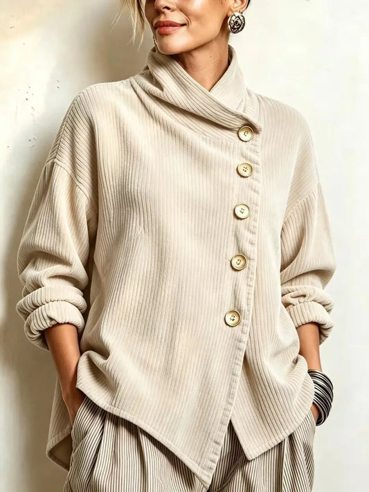 Carmela | A Camisola de Bombazina com Botões em Creme