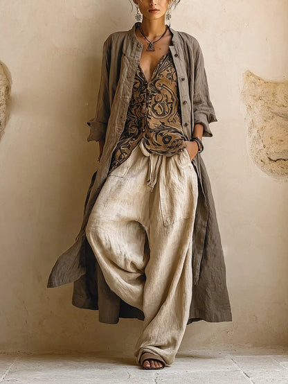 Laurence | Ensemble trois pièces en lin et coton au charme bohème naturel