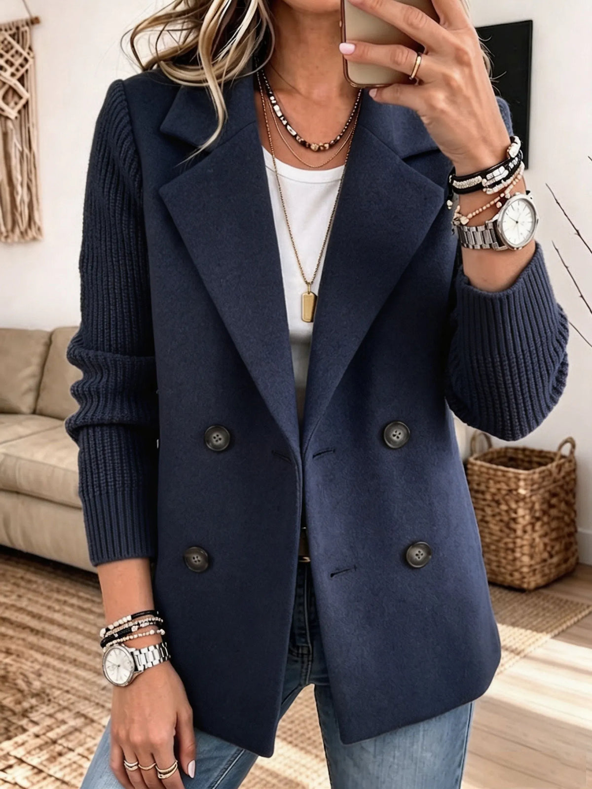 Blazer Elegante com Mangas de Malha