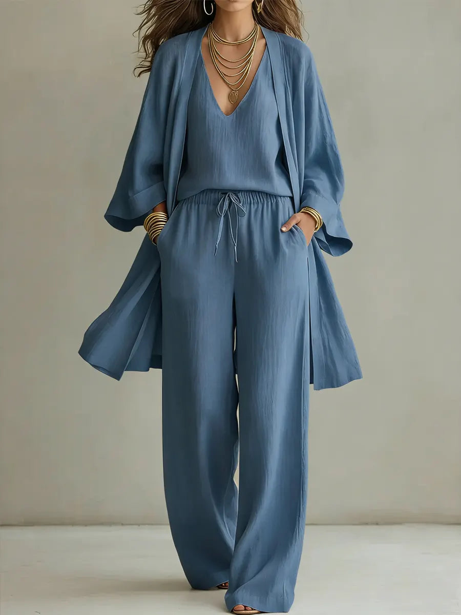 Isabelle | Ensemble homewear 3 pièces en lin décontracté