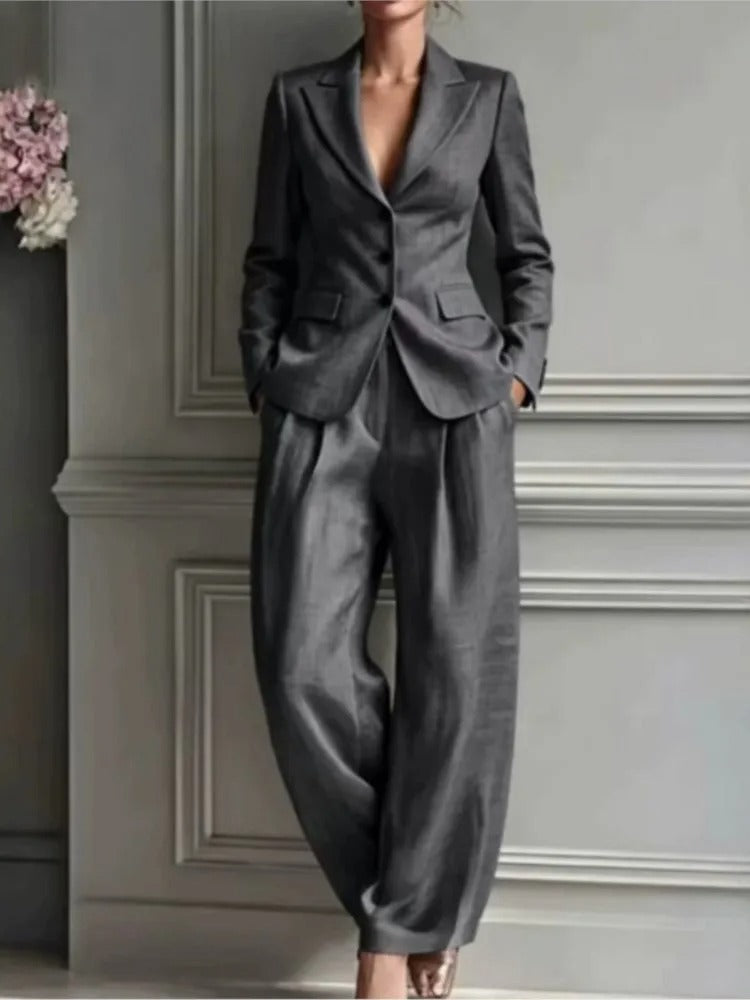 Victoria Conjunto de Traje Elegante con Blazer Entallada y Pantalón Ancho