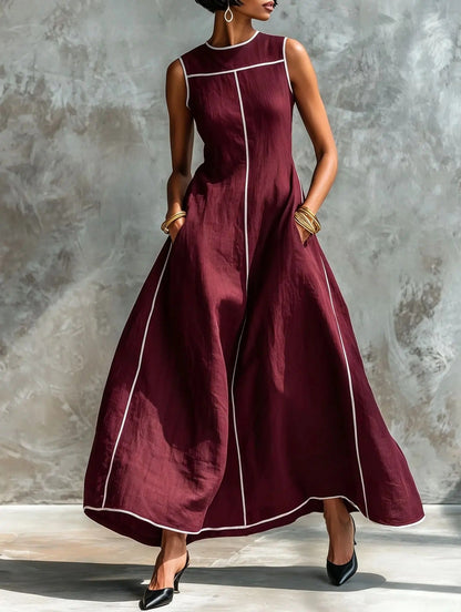 Carlota Vestido Maxi con Ribetes en Contraste