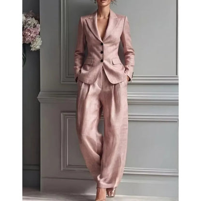 Victoria Conjunto de Traje Elegante con Blazer Entallada y Pantalón Ancho