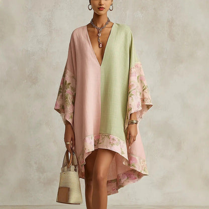Jimena Vestido Bohemio Floral con Manga Murciélago y Cuello en V