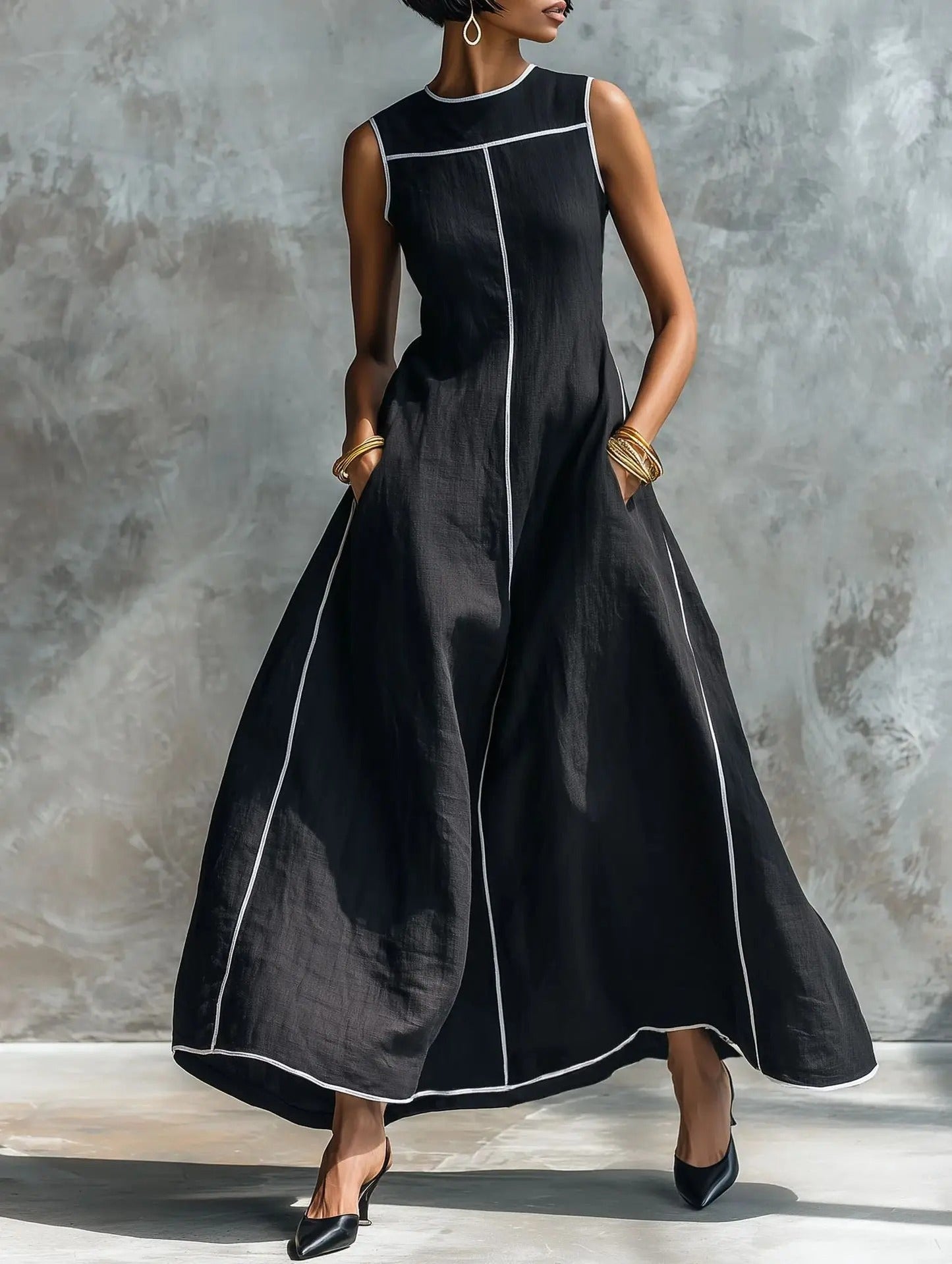 Carlota Vestido Maxi con Ribetes en Contraste