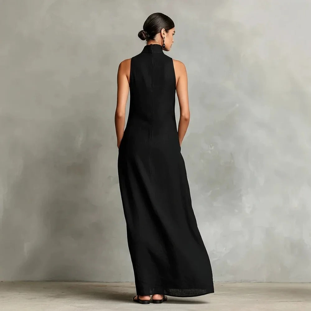 Robe longue Marina ample sans manches à col montant