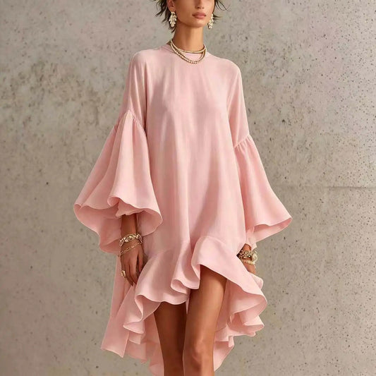 Amelia Vestido Elegante con Volantes y Dobladillo Asimétrico