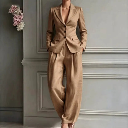 Victoria Conjunto de Traje Elegante con Blazer Entallada y Pantalón Ancho