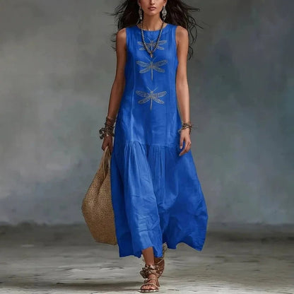 Daniela Vestido Midi Bohemio con Estampado de Libélulas