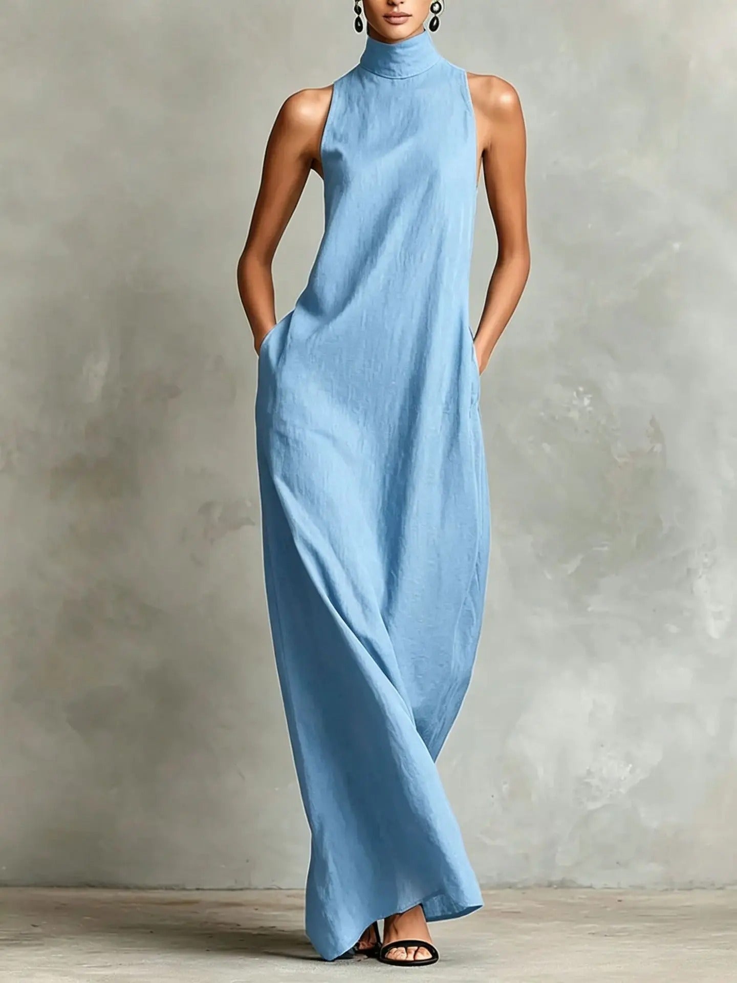 Robe longue Marina ample sans manches à col montant