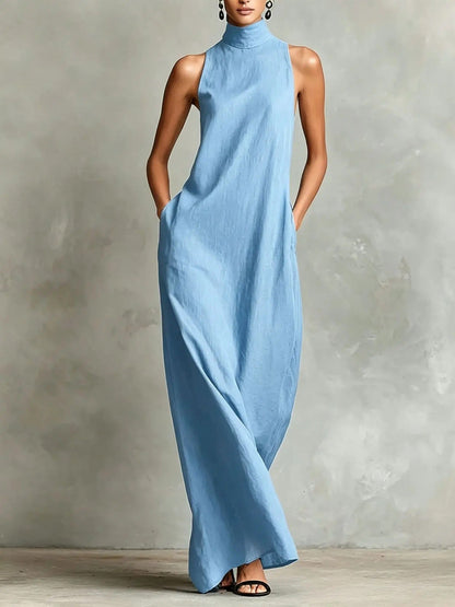 Robe longue Marina ample sans manches à col montant