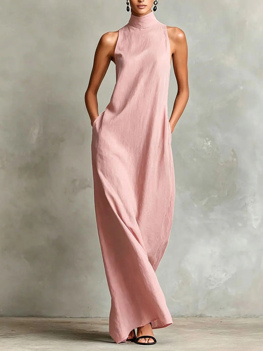 Robe longue Marina ample sans manches à col montant