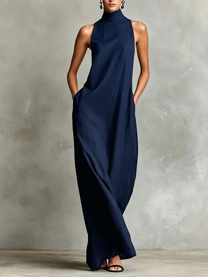 Robe longue Marina ample sans manches à col montant