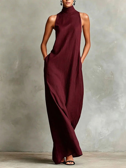 Robe longue Marina ample sans manches à col montant