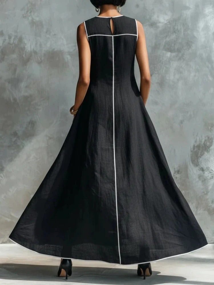Carlota Vestido Maxi con Ribetes en Contraste
