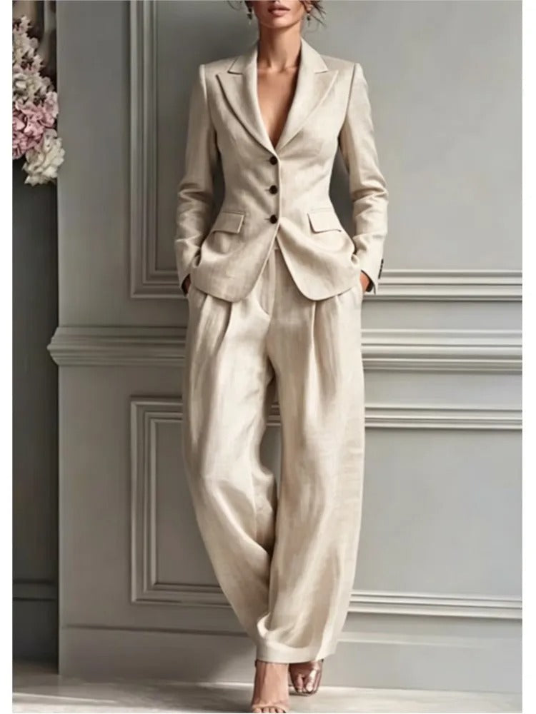 Victoria Conjunto de Traje Elegante con Blazer Entallada y Pantalón Ancho