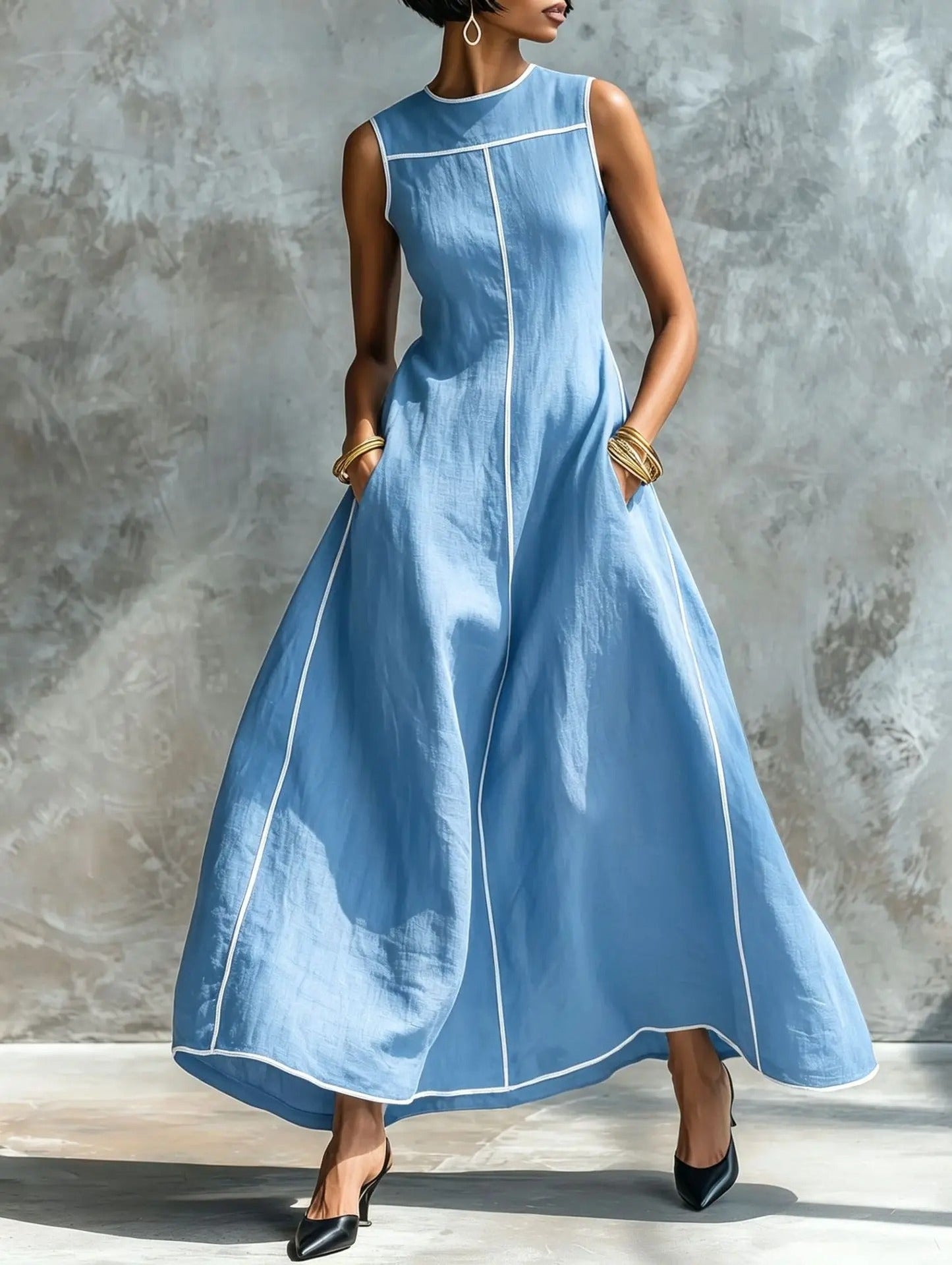 Carlota Vestido Maxi con Ribetes en Contraste