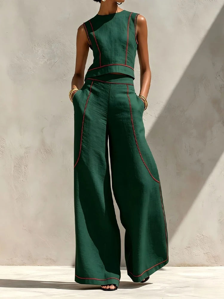 Inés Conjunto de Dos Piezas con Pantalón Palazzo y Detalles en Contraste