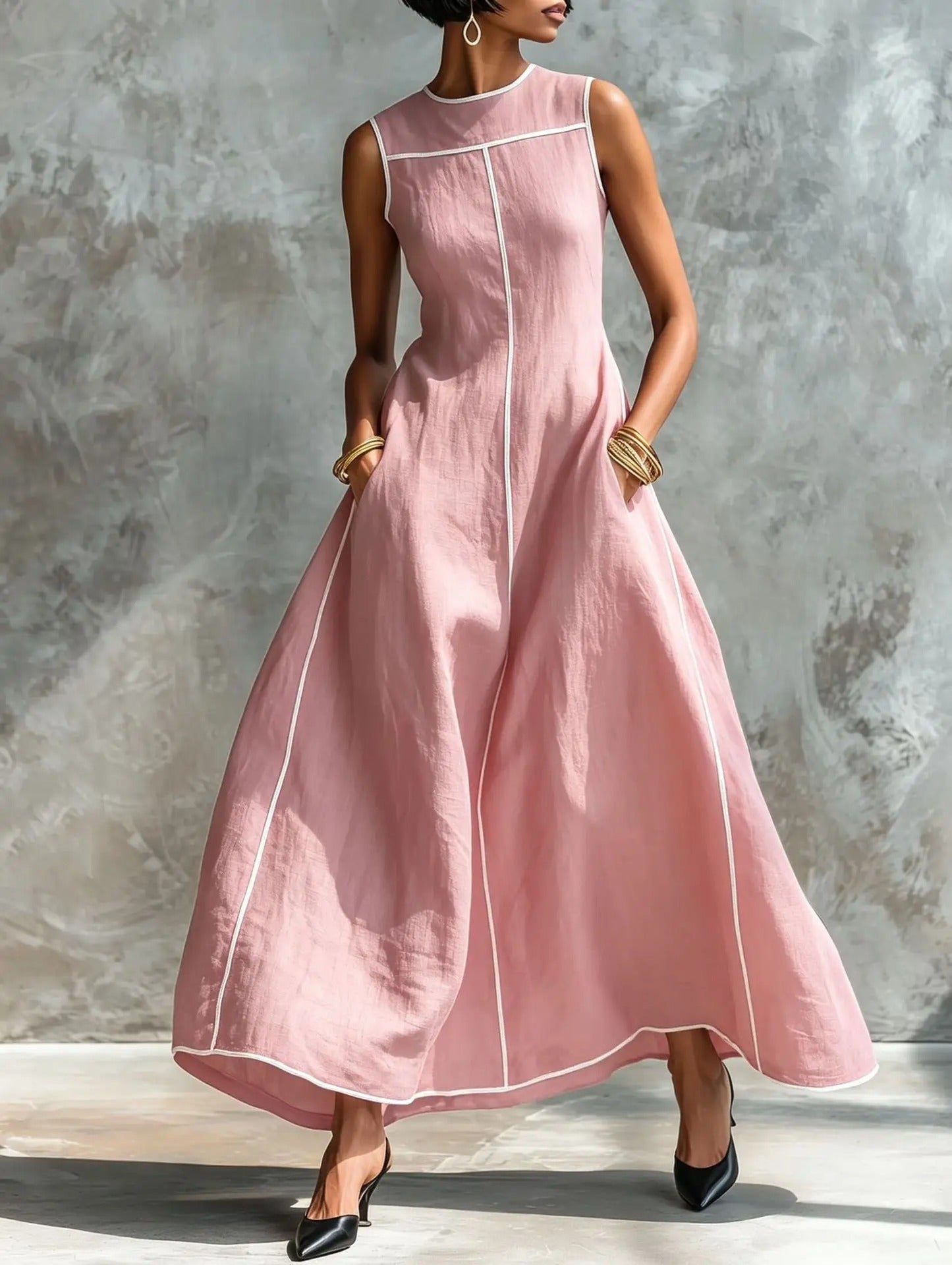 Carlota Vestido Maxi con Ribetes en Contraste
