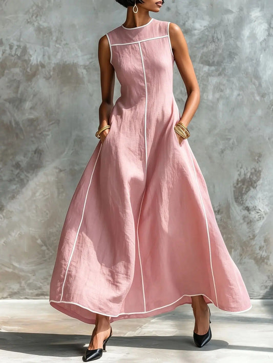 Carlota Vestido Maxi con Ribetes en Contraste