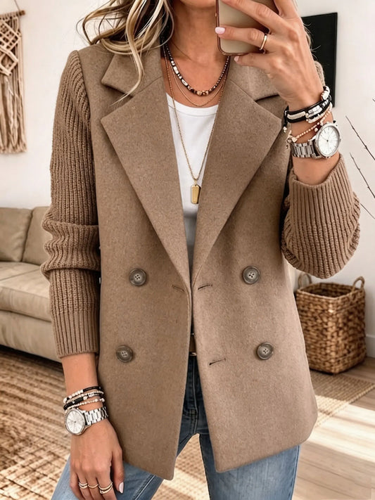 Blazer Elegante com Mangas de Malha Caqui