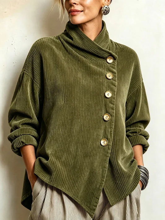 Carmela | A Camisola de Bombazina com Botões em Verde Azeitona