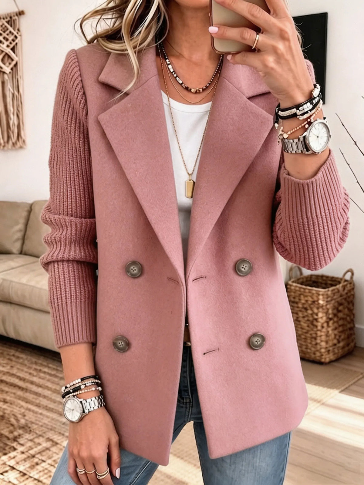 Blazer Elegante com Mangas de Malha