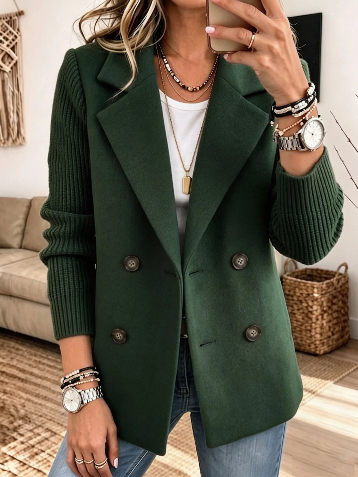 Blazer Elegante com Mangas de Malha